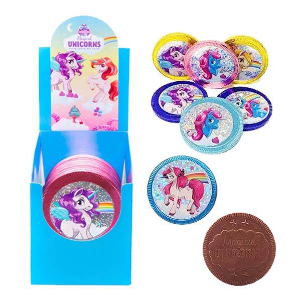 MEDAGLIONE CIOCCOLATO 75mm MAGICAL UNICORNS - Display 30pz